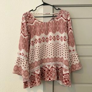 Charming Charlie flowy white and red blouse